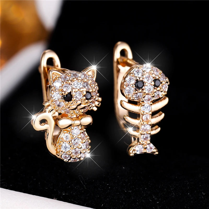 Whimsy Cat and Fish Hoop Earrings hero view