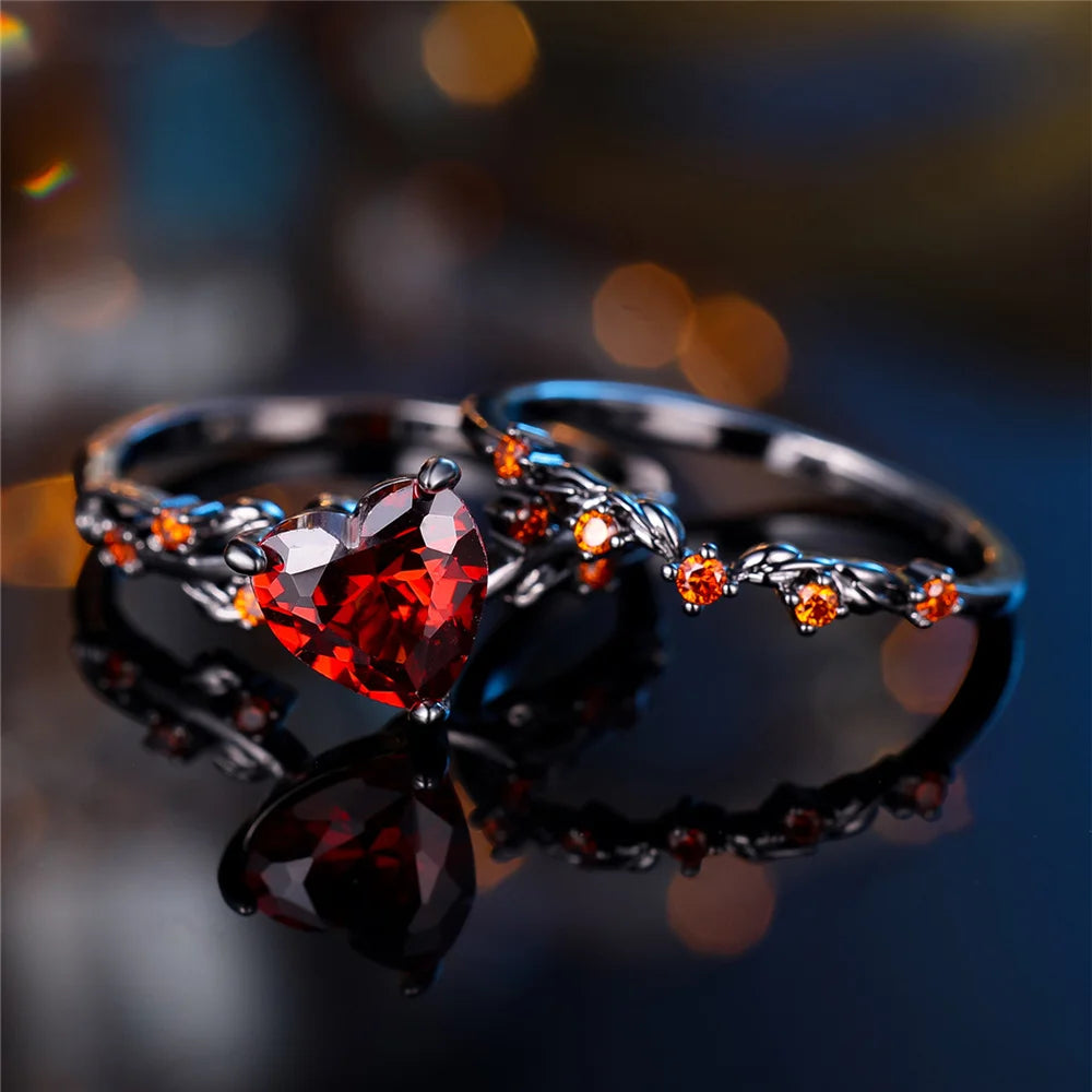Noir Rouge | Heart Crystal Ring Set