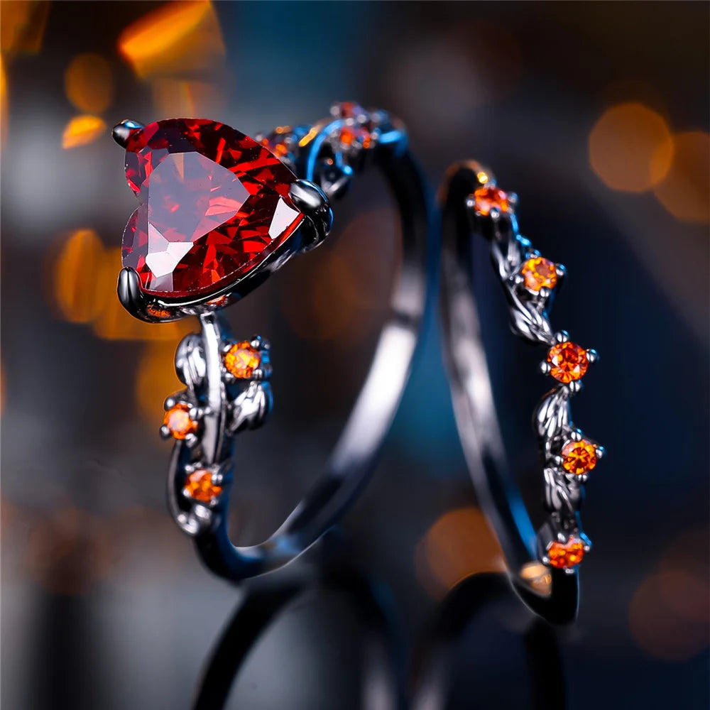 Noir Rouge | Heart Crystal Ring Set