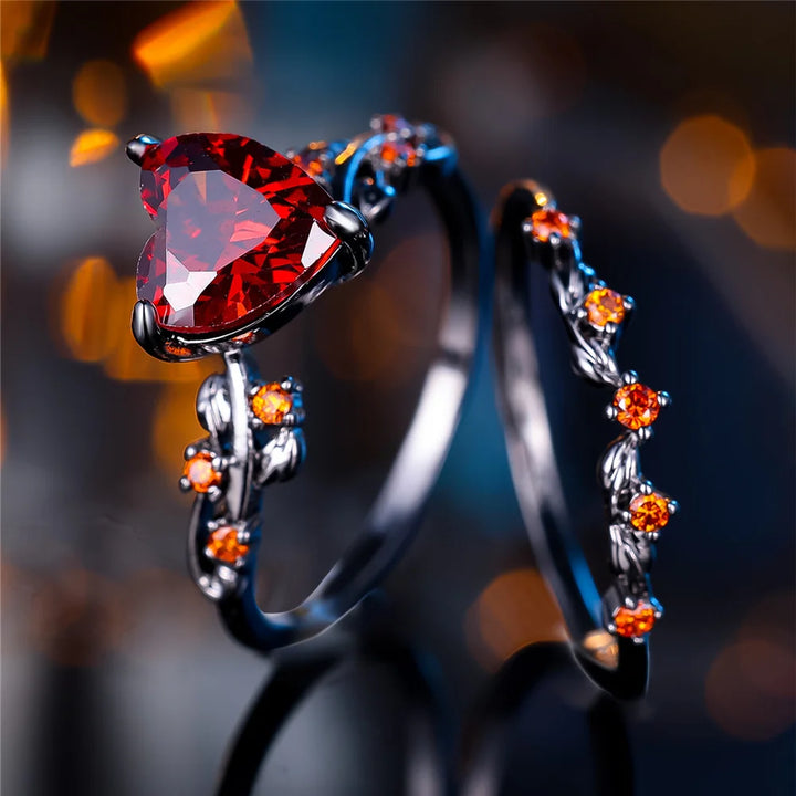 Noir Rouge | Heart Crystal Ring Set
