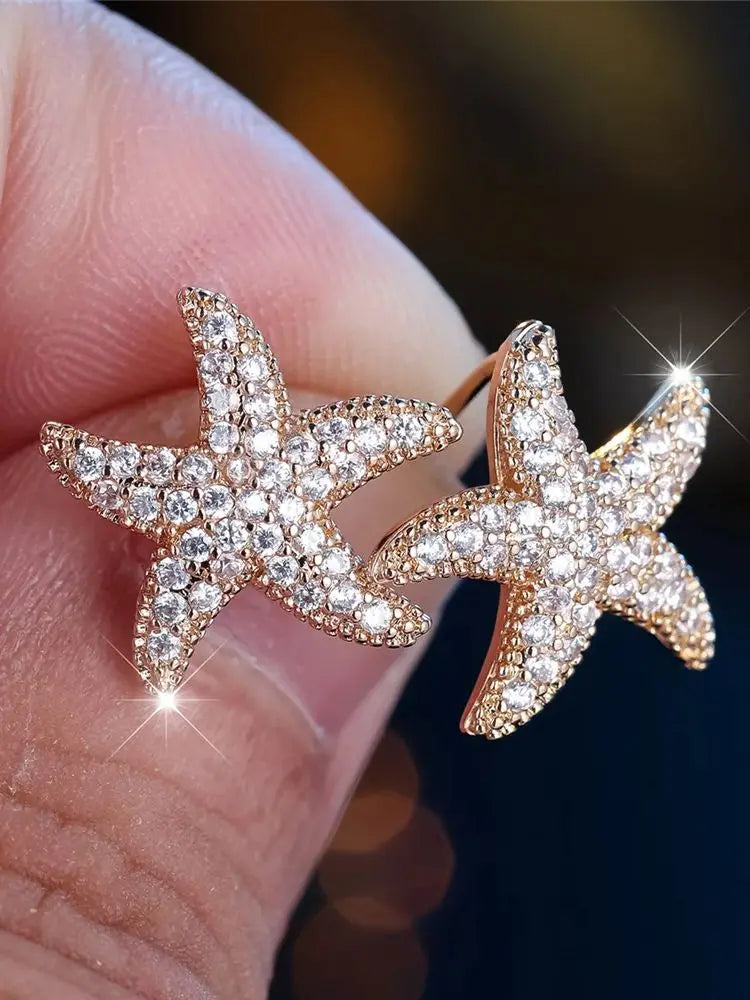 Leuke vrouwelijke steen witte kristallen zeester oorbellen gouden kleur bruiloft sieraden voor vrouwen