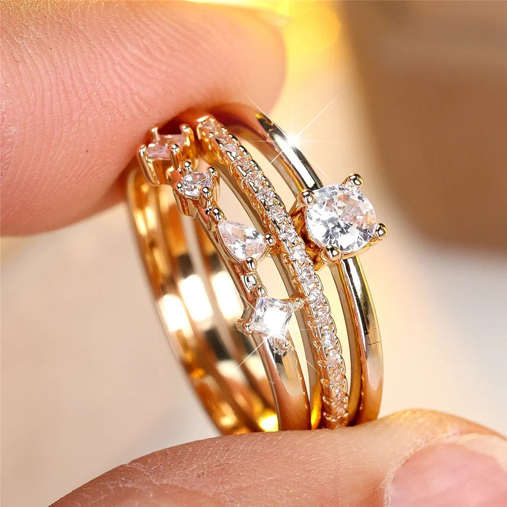 Camellia | White Crystal Bridal Ring Set