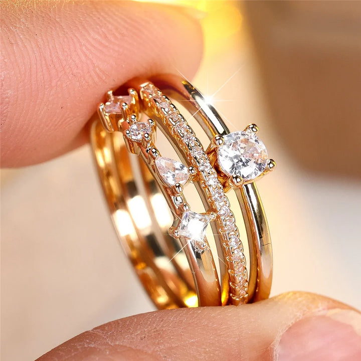 Camellia | White Crystal Bridal Ring Set