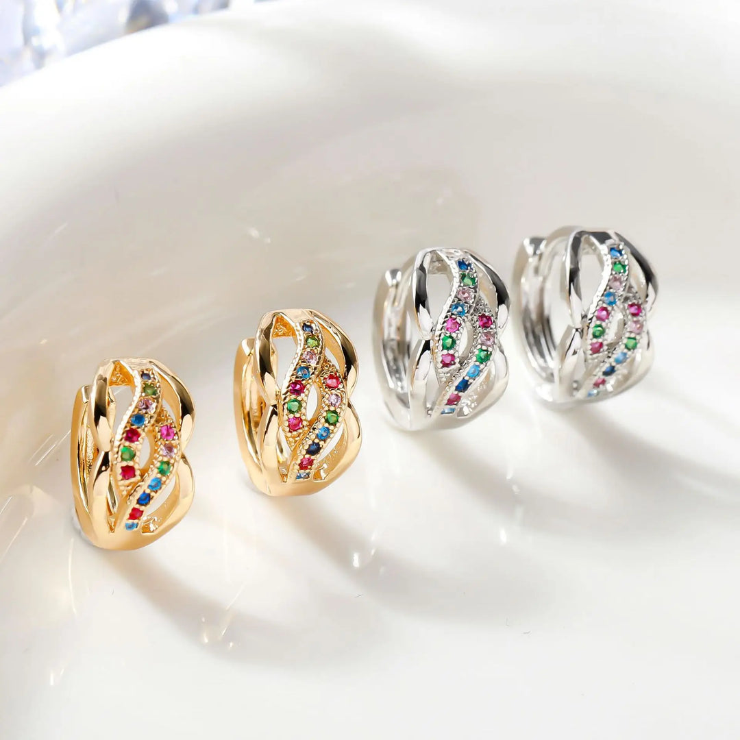 Schattige Vrouwelijke Kleurrijke Helix Zirkoon Steen Oorringen Elegante Gouden Kleur Bruiloft Sieraden Voor Vrouwen