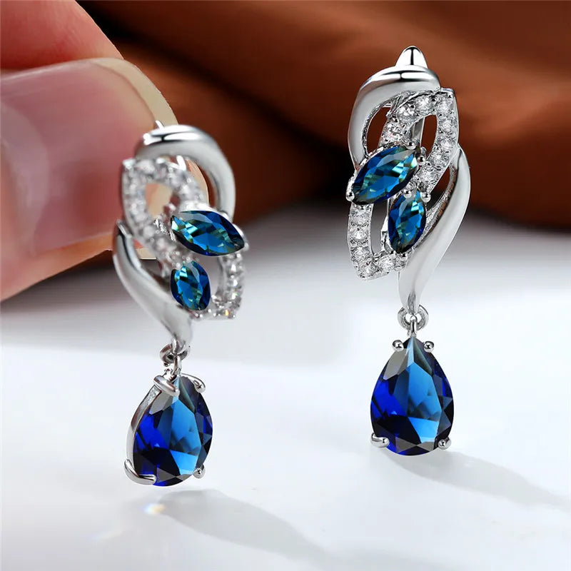 Luxe Vrouwelijke Groene Steen Zilver Kleur Clip Oorbellen Voor Vrouwen Charm Crystal Zirkoon Bruiloft Sieraden