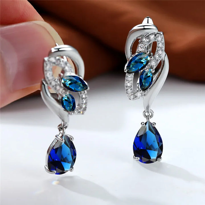 Luxe Vrouwelijke Groene Steen Zilver Kleur Clip Oorbellen Voor Vrouwen Charm Crystal Zirkoon Bruiloft Sieraden