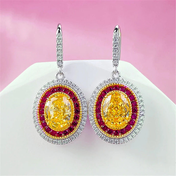 Charm Vrouwelijke Grote Gele Ovale Zirkoon Steen Drop Dangle Oorbellen Leuke Zilveren Kleur Partij Sieraden Voor Vrouwen