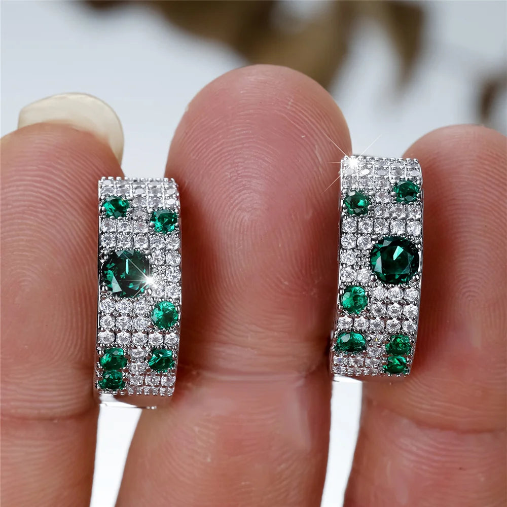 Verena Green Crystal Halo Earrings close-up detail