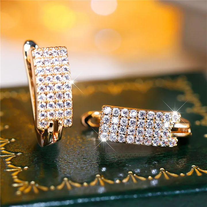 Luxe Vrouwelijke Witte Zirkoon Steen Clip Oorbellen Charme Goud Kleur Bruiloft Sieraden Voor Vrouwen