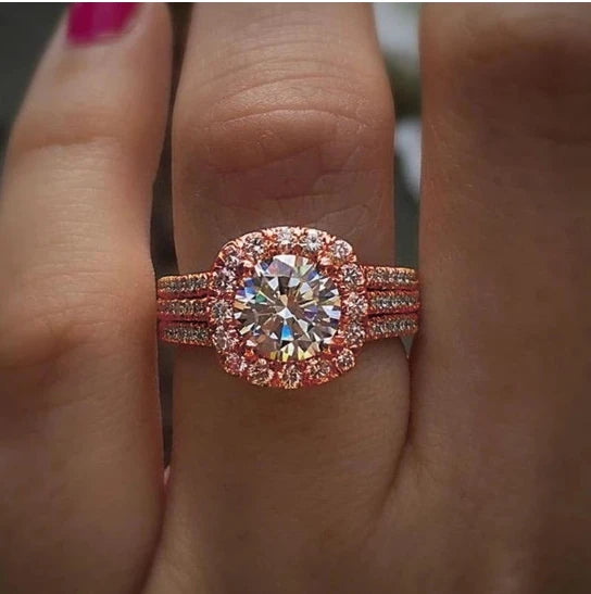 Kristal Vrouwelijke Wit Roze Zirkoon Stenen Ring Set Zilver Goud Kleur Bruids Bruiloft Verlovingssieraden Voor Vrouwen