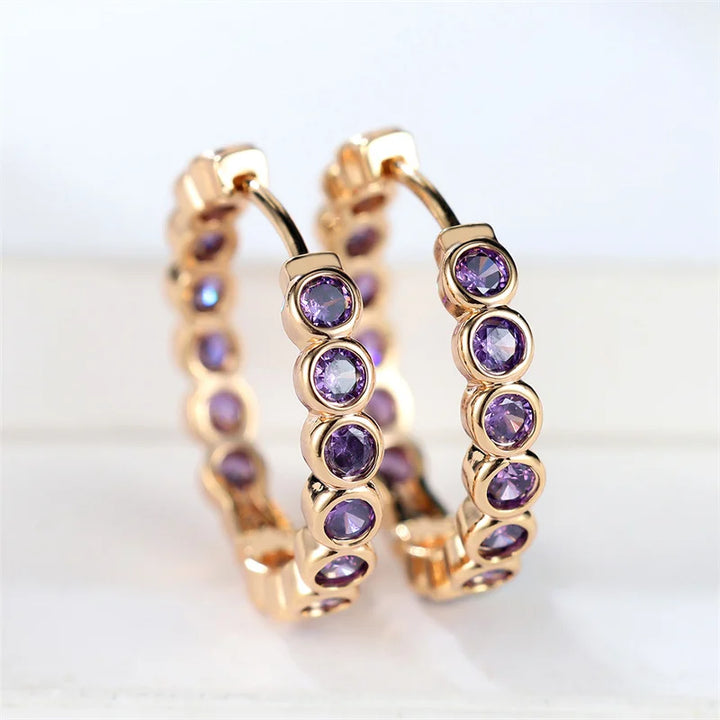 Luxe Vrouwelijke Kleine Zwarte Ronde Oorbellen Charme Goud Kleur Oorbellen Voor Vrouwen Trendy Zirkoon Steen Bruiloft Clip Oorbellen