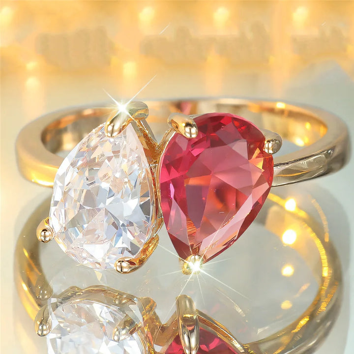 Leuke Vrouwelijke Rose Rood Blauw Zirkoon Ovale Stenen Ring Goud Kleur Engagement Charm Bruiloft Sieraden Voor Vrouwen