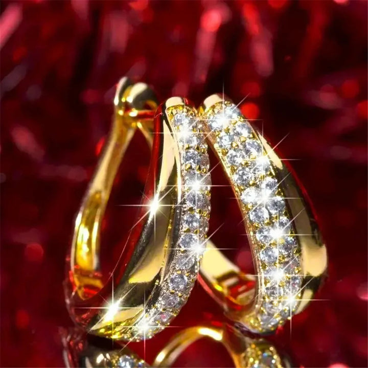 Schattige Vrouwelijke Witte Zirkoon Steen Ronde Oorringen Mode Rose Gouden Kleur Bruiloft Sieraden Voor Vrouwen