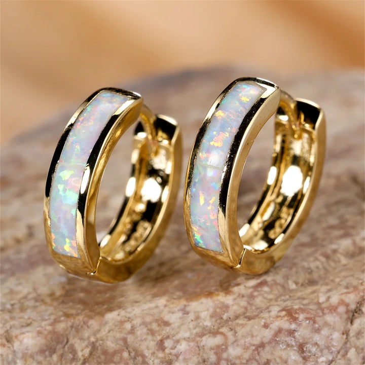 Opal Circles | Blue &amp; White Opal-Look Hoop Earrings
