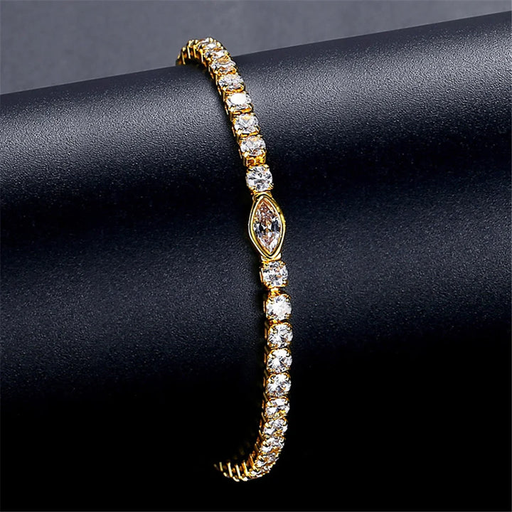 Charme Vrouwelijke Witte Zirkoon Steen Ronde Vierkante Hart Armband Schattige Gouden Kleur Verstelbare Bruiloft Sieraden Voor Vrouwen
