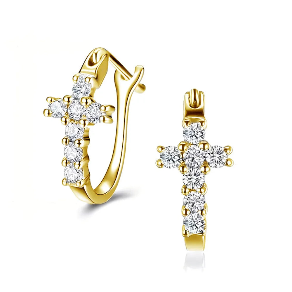 Grace Cross Crystal Hoop Earrings hero view