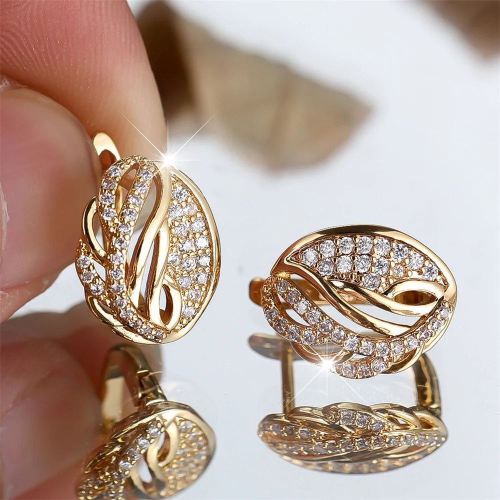 Laurel Crystal Leaf Hoop Earrings close-up detail
