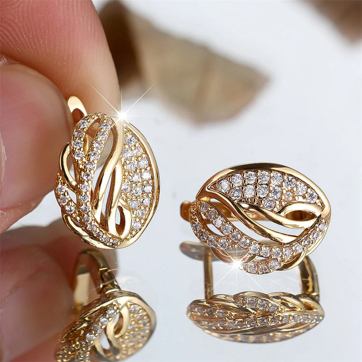 Laurel Crystal Leaf Hoop Earrings close-up detail