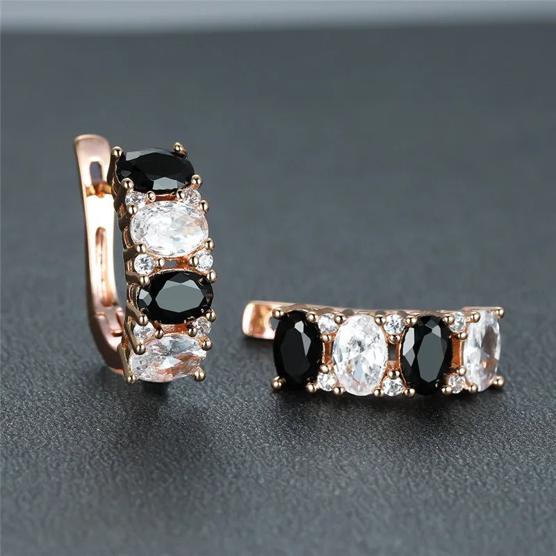 Noirelle Black and White Oval Hoop Earrings additional detail