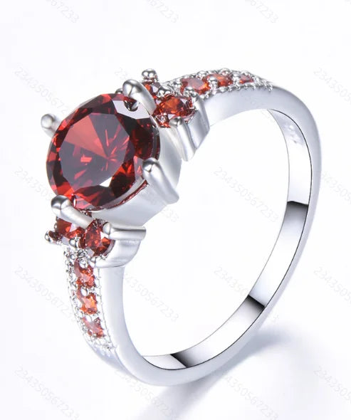 Luxe Vrouwelijke Charme Groen Roze Kristal Zilveren Kleur Ringen Voor Vrouwen Ronde Stenen Verloving Bruiloft Sieraden