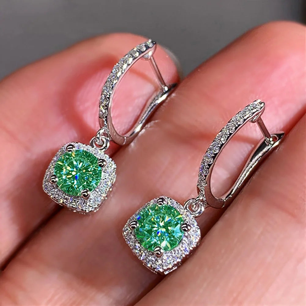 Charme Vrouwelijke Wit Rood Groen Blauw Zirkoon Steen Hoepel Oorbellen Zilver Kleur Eenvoudige Bruiloft Sieraden Voor Vrouwen
