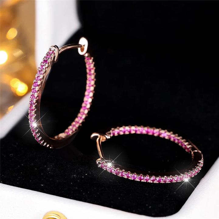 Leuke kleine groen blauw rood zirkoon steen hoepel oorbellen voor vrouwen charme vrouwelijke rose goud kleur bruiloft sieraden cadeau