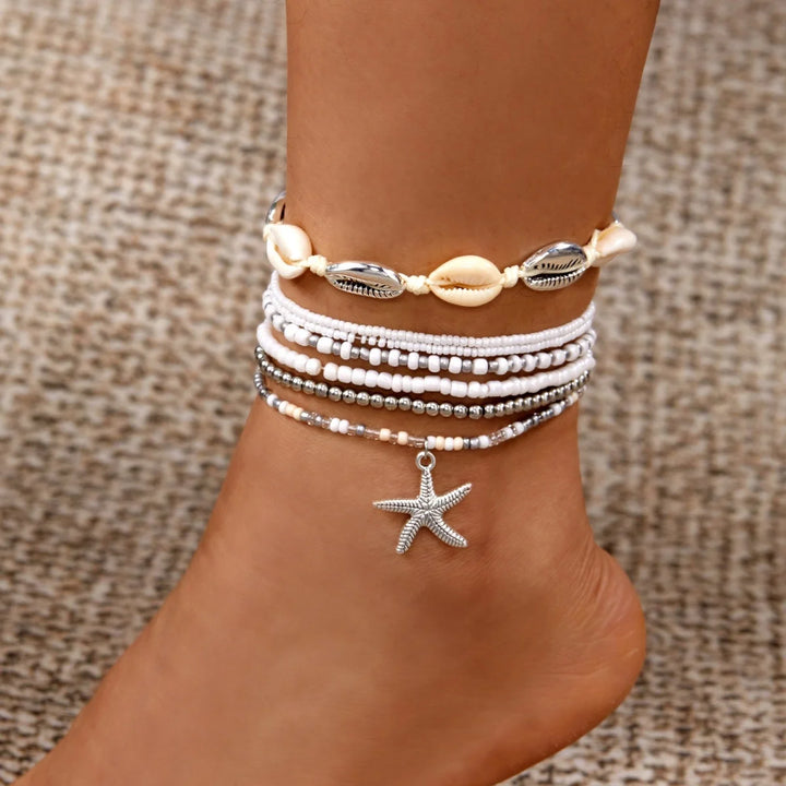 Mariselle | Starfish &amp; Shell Layered Anklet Set