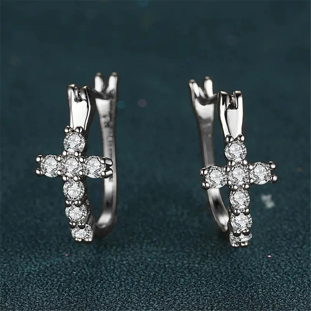Grace Cross Crystal Hoop Earrings additional detail