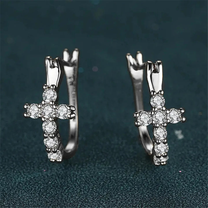 Grace Cross Crystal Hoop Earrings additional detail