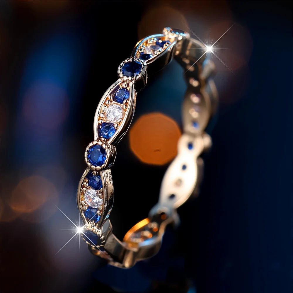 Cielina | Blue &amp; White Round Crystal Ring
