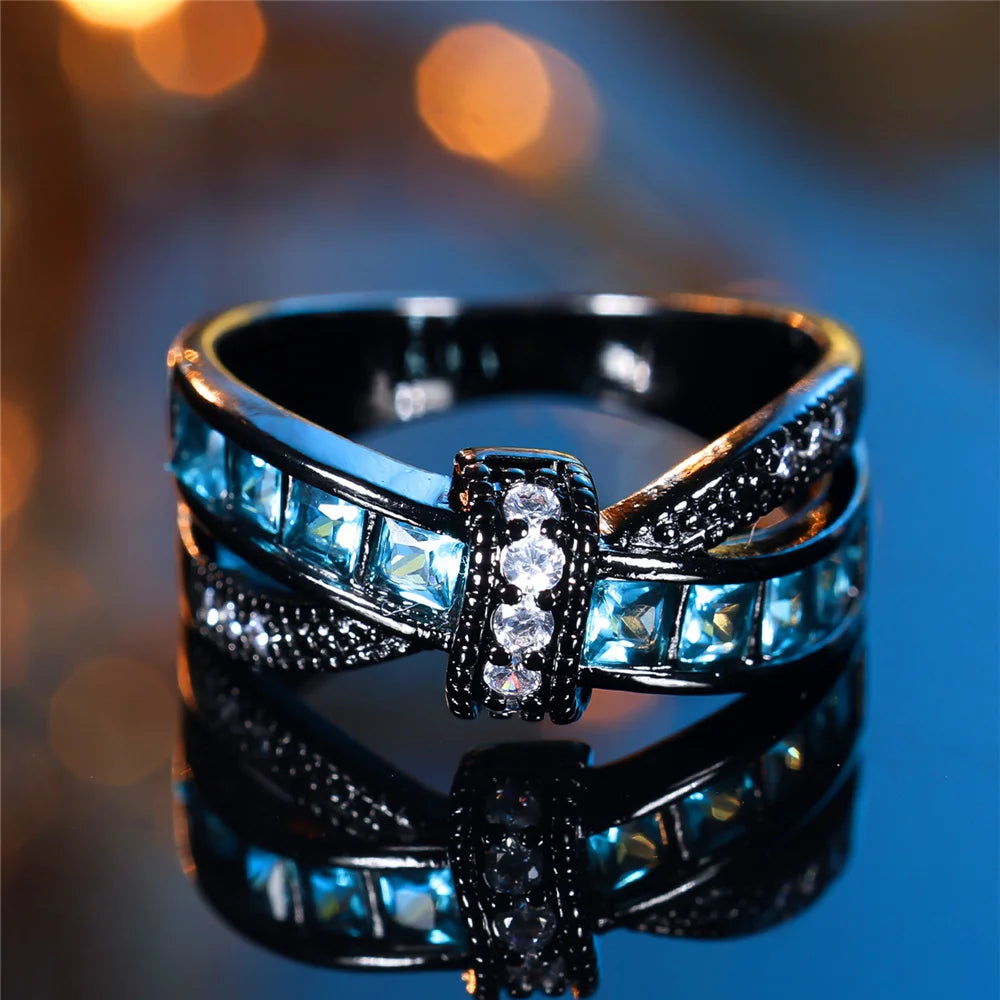 Aqua Noir | Light Blue Crystal Ring