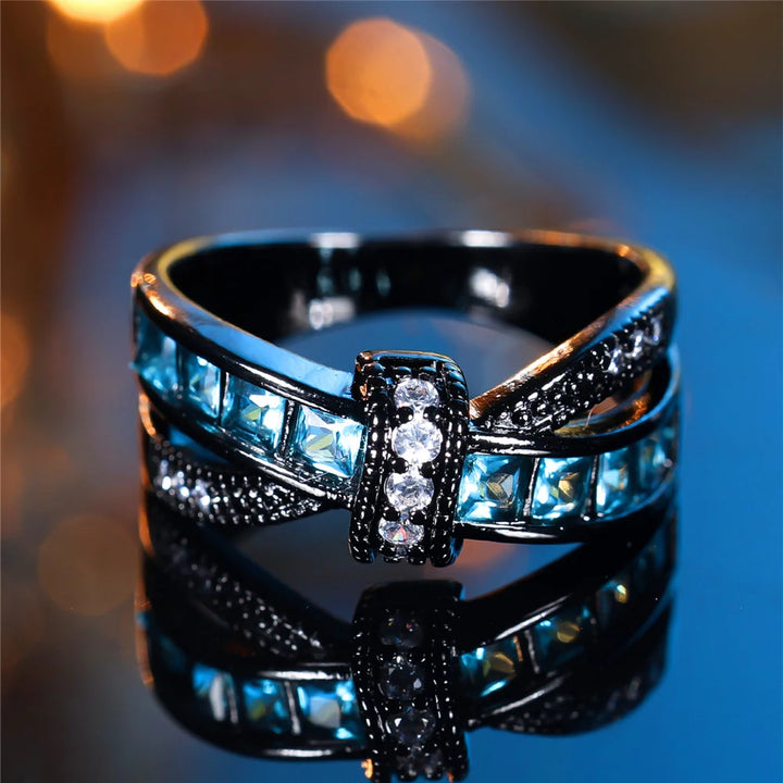 Aqua Noir | Light Blue Crystal Ring