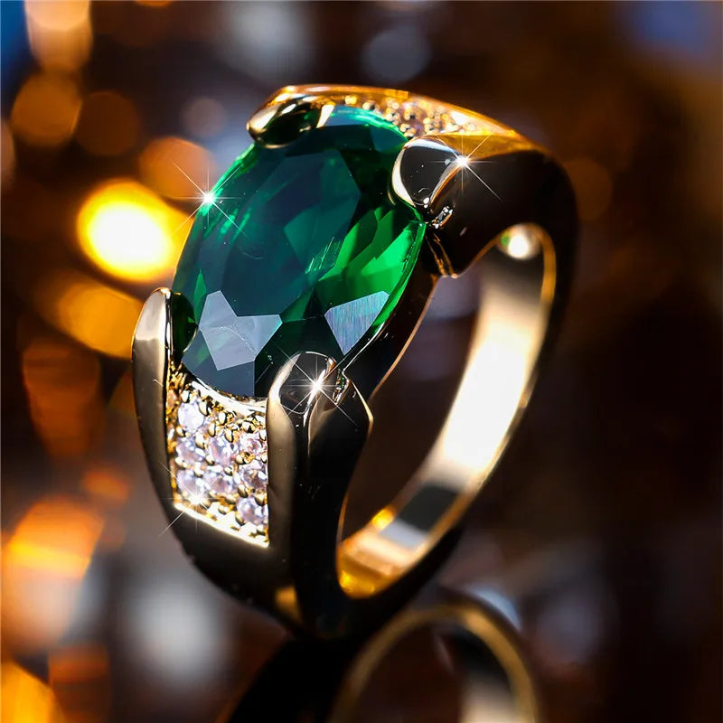Mannelijke Vrouwelijke Groene Zirkoon Stenen Ring Trendy Geel Goud Kleur Engagement Leuke Bruid Bruiloft Sieraden Cadeau Voor Vrouwen Mannen