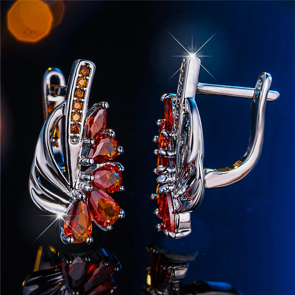 Rubina Red Crystal Hoop Earrings styled view