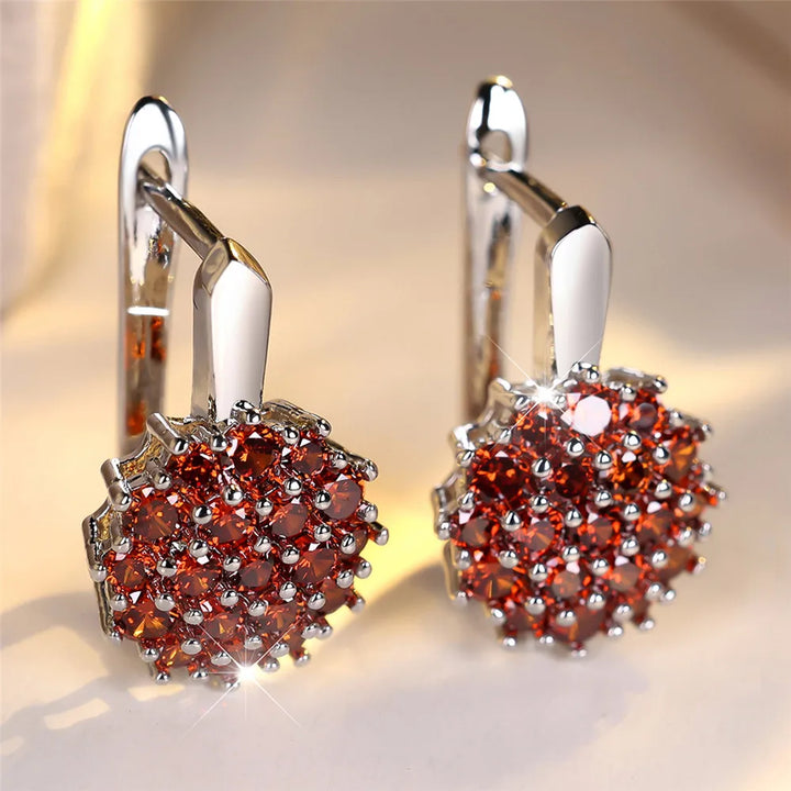Rode Zirkoon Luxe Kristallen Zonnebloem Hoepel Oorbellen Voor Vrouwen Rose Goud Kleur Bruiloft Bloem Sieraden Verjaardagscadeau