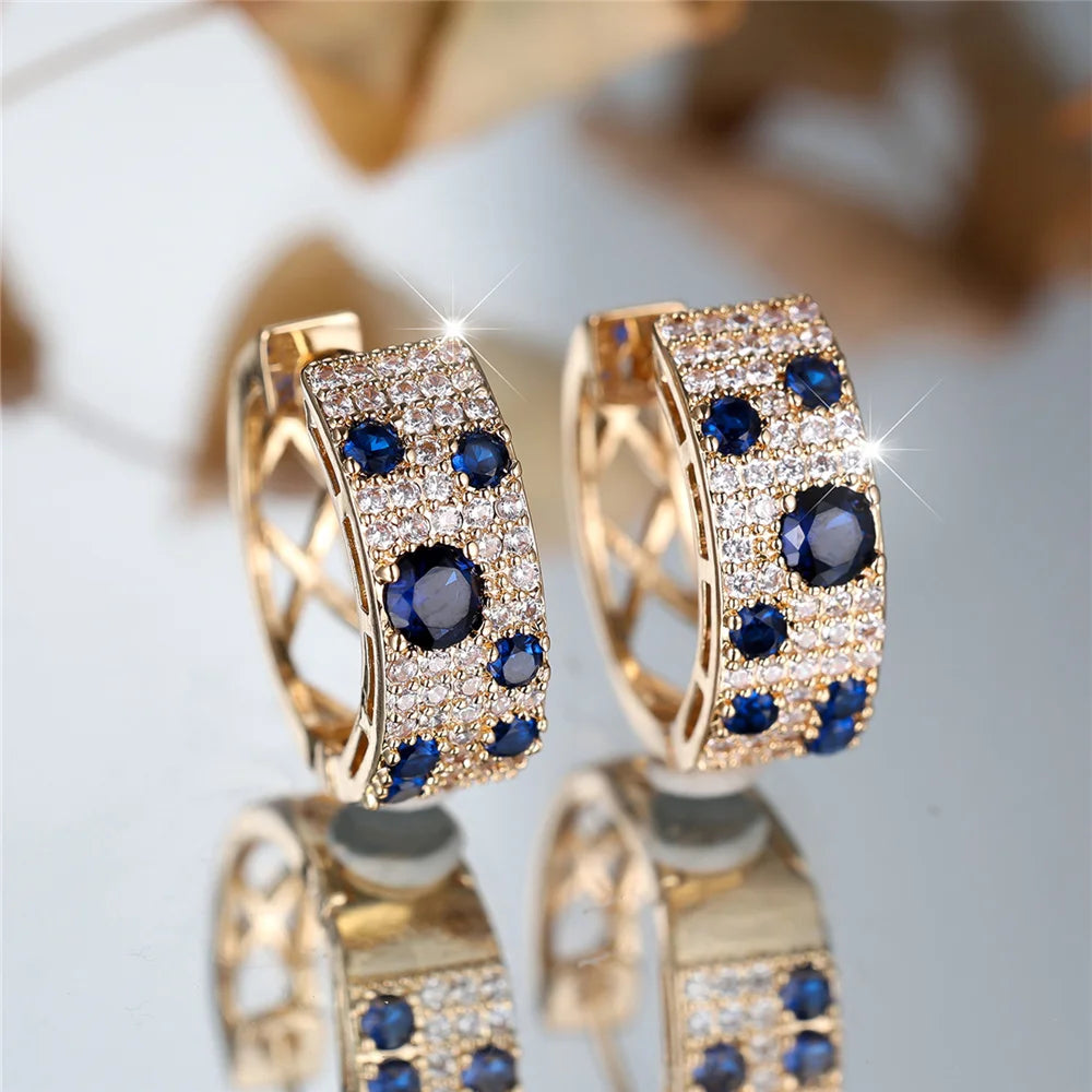Leuke Vrouwelijke Wit Blauwe Zirkoon Steen Ronde Hoepel Oorbellen Mode Zilveren Kleur Bruiloft Sieraden Voor Vrouwen