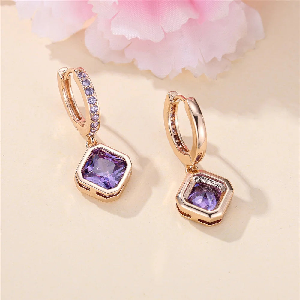 Lilacelle Purple Crystal Hoop Earrings styled view
