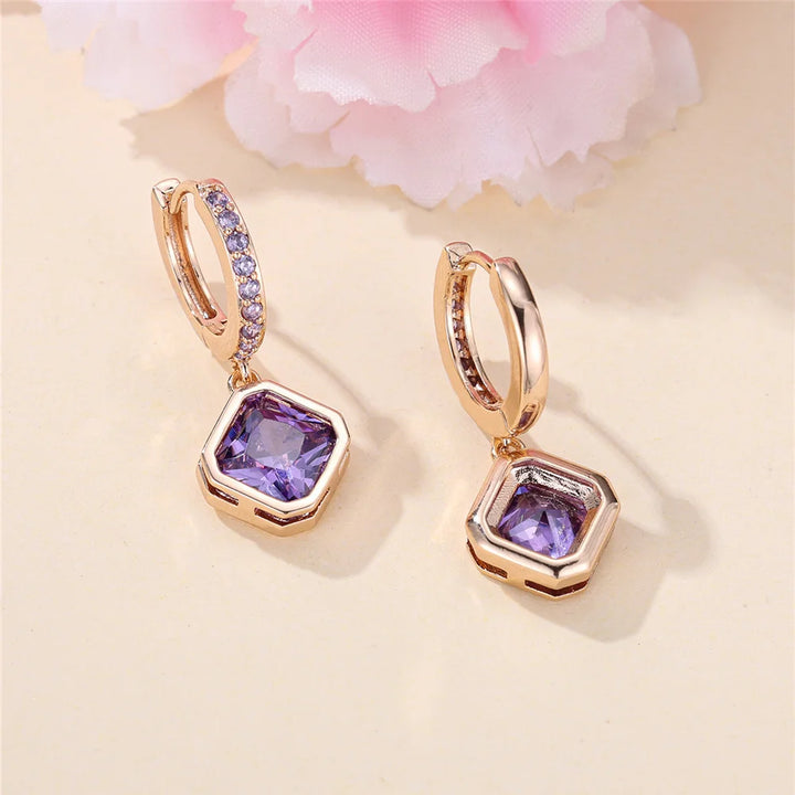 Lilacelle Purple Crystal Hoop Earrings styled view