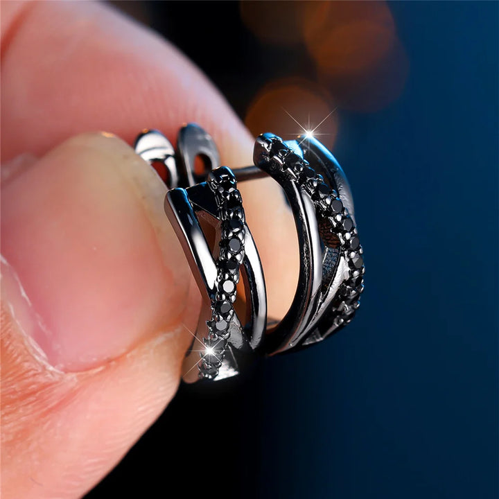 Infinité | Black Crystal Infinity Hoop Earrings