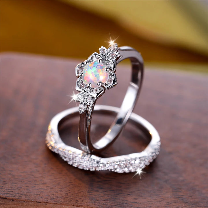 Fleur Opale | White Opal-Look Ring Set