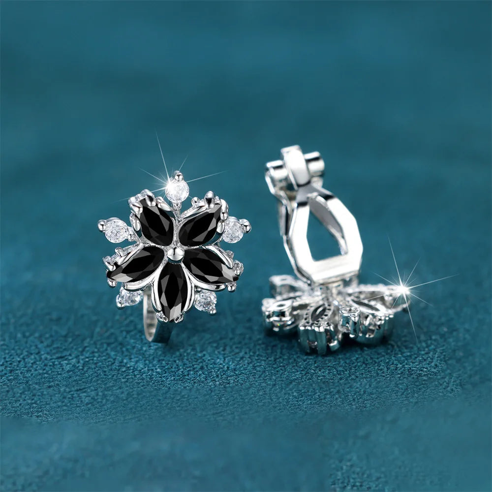 Luxe Vrouwelijke Kleine Paarse Zirkoon Stenen Clip Oorbellen Charme Zilveren Kleur Bruiloft Sieraden Voor Vrouwen