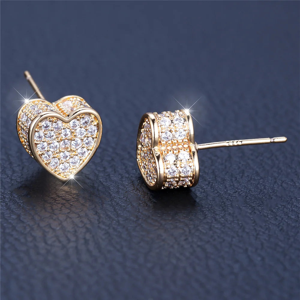 Schattige Vrouwelijke Witte Hart Zirkoon Steen Stud Oorbellen Goud Kleur Sierlijk Cadeau Bruiloft Sieraden Voor Vrouwen