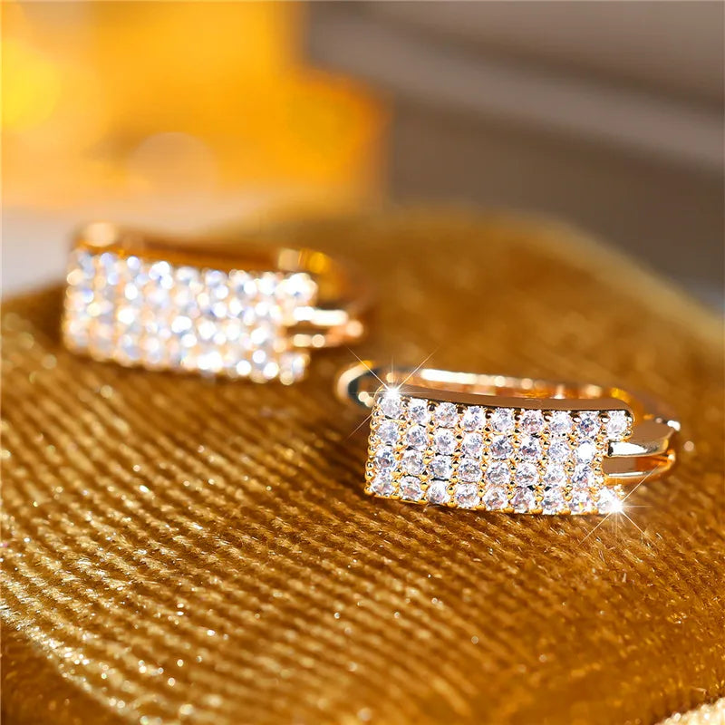 Luxe Vrouwelijke Witte Zirkoon Steen Clip Oorbellen Charme Goud Kleur Bruiloft Sieraden Voor Vrouwen
