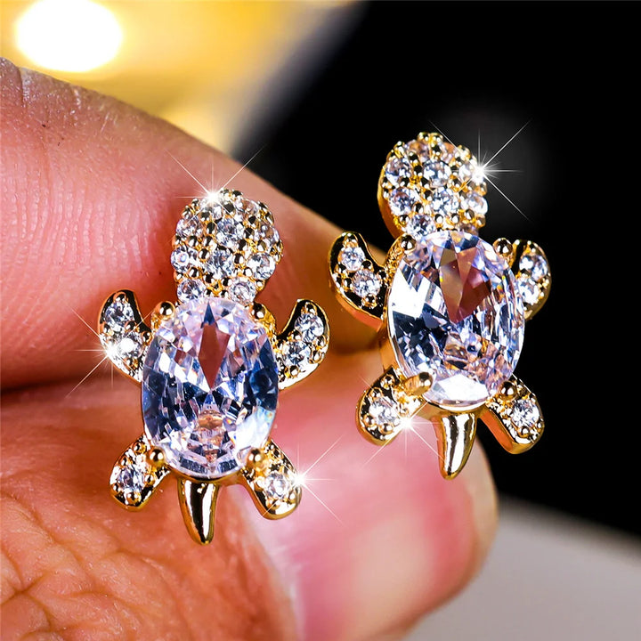 Marina Turtle Crystal Stud Earrings close-up detail