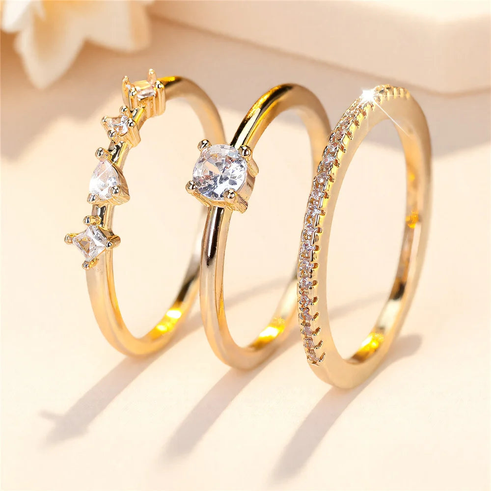 Camellia | White Crystal Bridal Ring Set
