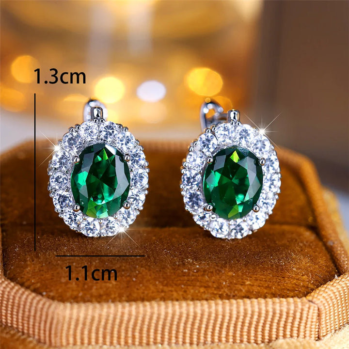 Schattige Kleine Blauwe Groene Paarse Zirkoon Stenen Oorringen Voor Vrouwen Charme Vrouwelijke Zilveren Kleur Bruiloft Sieraden Cadeau