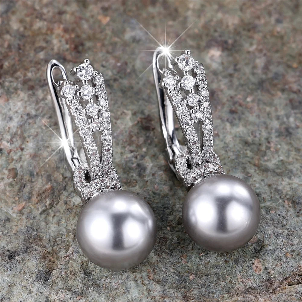 Luxe vrouwelijke witte parel steen hoepel oorbellen mode zilveren kleur bruiloft sieraden voor vrouwen