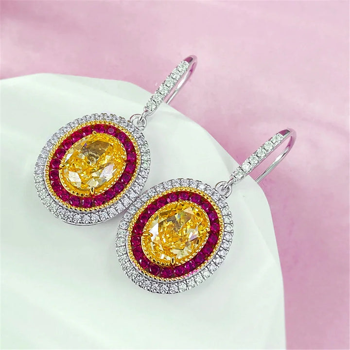 Charm Vrouwelijke Grote Gele Ovale Zirkoon Steen Drop Dangle Oorbellen Leuke Zilveren Kleur Partij Sieraden Voor Vrouwen