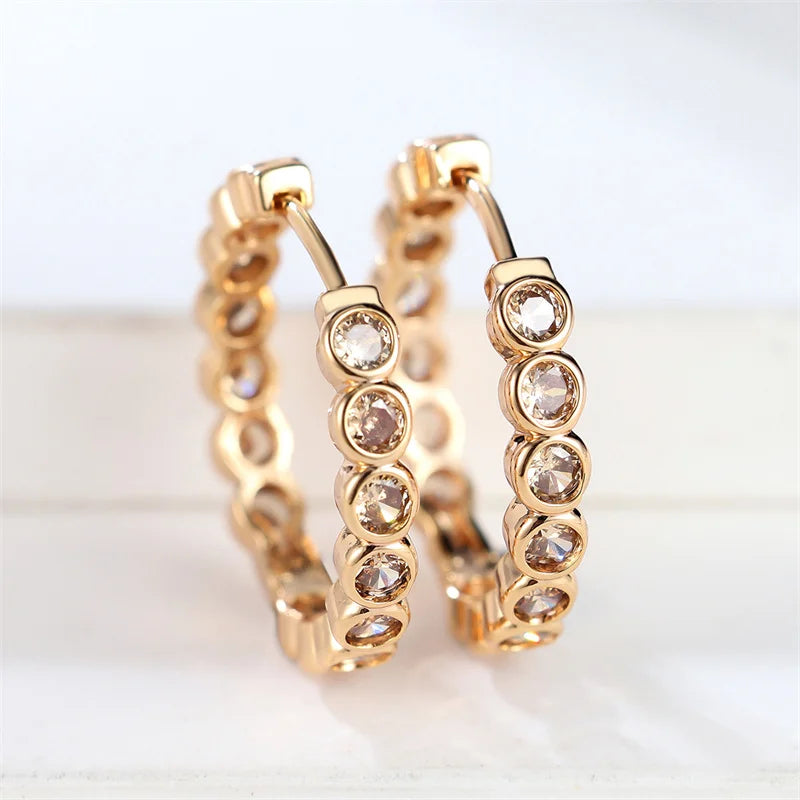 Luxe Vrouwelijke Kleine Zwarte Ronde Oorbellen Charme Goud Kleur Oorbellen Voor Vrouwen Trendy Zirkoon Steen Bruiloft Clip Oorbellen