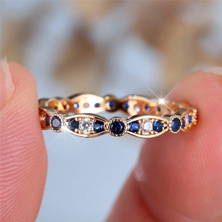 Cielina | Blue &amp; White Round Crystal Ring